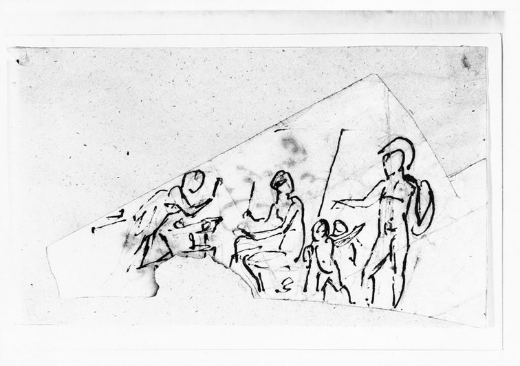 Skitsetegning til Amors pile smedes i smedeguden Vulkans værksted, C112