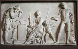 Amors pile smedes i smedeguden Vulkans værksted, marmorrelief, A 419
